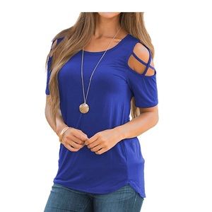 NIB Genhoo Cold Shoulder Crisscross Short Sleeve